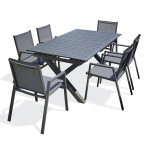 paris prix Ensemble Table de Jardin Extensible & 6 Fauteuils "Floride" 180-240cm Gris Anthracite