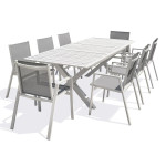 paris prix Ensemble Table de Jardin Extensible & 8 Fauteuils "Floride" 180-240cm Blanc