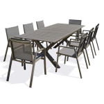 paris prix Ensemble Table de Jardin Extensible & 8 Fauteuils "Floride" 180-240cm Taupe