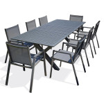 paris prix Ensemble Table de Jardin Extensible & 8 Fauteuils "Floride" 180-240cm Gris Anthracite