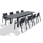 paris prix Ensemble Table de Jardin Extensible & 8 Fauteuils "Miami" 240-300cm Gris Anthracite