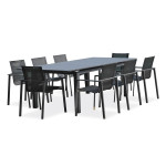 paris prix Ensemble Table de Jardin Extensible & 8 Fauteuils "Miami" 180-240cm Gris Anthracite