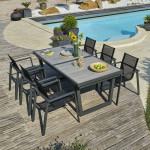 Paris Prix Ensemble Table De Jardin Extensible En Céramique & 6 Fauteuils "Olhos" 191-251cm Gris Anthracite