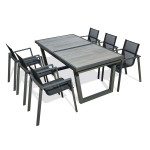 paris prix Ensemble Table de jardin Extensible en Céramique & 6 Fauteuils "Olhos" 191-251cm Gris Anthracite