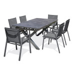 paris prix Ensemble Table de Jardin Extensible en Céramique & 6 Fauteuils "Floride" 180-240cm Gris Anthracite