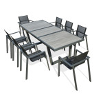 Paris Prix Ensemble Table De Jardin Extensible En Céramique & 8 Fauteuils "Olhos" 191-251cm Gris Anthracite
