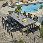 Paris Prix Ensemble Table De Jardin Extensible En Céramique & 8 Fauteuils "Olhos" 191-251cm Gris Anthracite