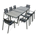 paris prix Ensemble Table de jardin Extensible en Céramique & 8 Fauteuils "Olhos" 191-251cm Gris Anthracite