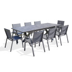 paris prix Ensemble Table de Jardin Extensible en Céramique & 8 Fauteuils "Floride" 180-240cm Gris Anthracite