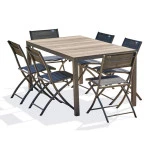 paris prix Ensemble Table de Jardin Imitation Bois & 6 Chaises "Boston" 150cm Gris Anthracite