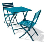 Paris Prix Ensemble Table De Jardin Pliante & 2 Chaises "Marius" 70cm Bleu Canard