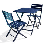 paris prix Ensemble Table de Jardin Pliante & 2 Chaises "Marius" 70cm Bleu Marine