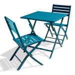 paris prix Ensemble Table de Jardin Pliante & 2 Chaises "Marius" 70cm Bleu Canard