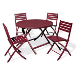 paris prix Ensemble Table de Jardin Pliante & 4 Chaises "Marius" 110cm Rouge Carmin