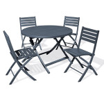 paris prix Ensemble Table de Jardin Pliante & 4 Chaises "Marius" 110cm Gris Anthracite