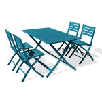 Paris Prix Ensemble Table De Jardin Pliante & 4 Chaises "Marius" 140cm Bleu Canard