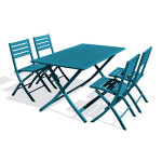 paris prix Ensemble Table de Jardin Pliante & 4 Chaises "Marius" 140cm Bleu Canard