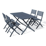 Paris Prix Ensemble Table De Jardin Pliante & 4 Chaises "Marius" 140cm Gris Anthracite