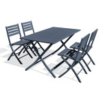 paris prix Ensemble Table de Jardin Pliante & 4 Chaises "Marius" 140cm Gris Anthracite