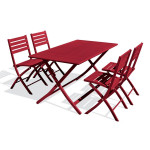 paris prix Ensemble Table de Jardin Pliante & 4 Chaises "Marius" 140cm Rouge Carmin