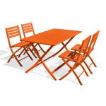 paris prix Ensemble Table de Jardin Pliante & 4 Chaises "Marius" 140cm Orange