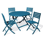 paris prix Ensemble Table de Jardin Pliante & 4 Chaises "Marius" 110cm Bleu Canard