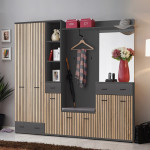 paris prix Ensemble Vestiaire 6P avec Coussin "Marco" 203cm Naturel & Gris