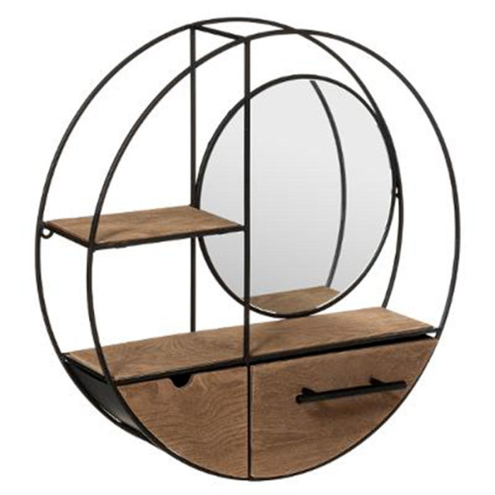 Paris Prix Étagère Murale 2 Tiroirs "Reto" 50cm Naturel & Noir