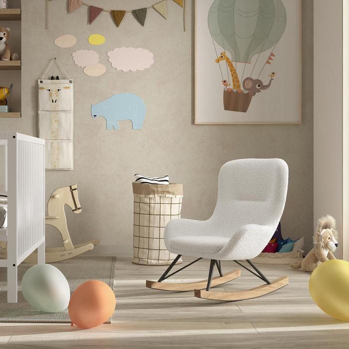 Paris Prix Fauteuil à Bascule Bouclette "Rocky" 68cm Blanc
