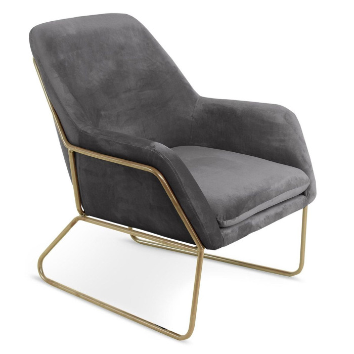 Paris Prix Fauteuil Design En Velours "Baldy" 84cm Gris & Or