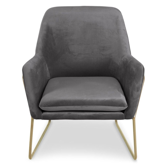 Paris Prix Fauteuil Design En Velours "Baldy" 84cm Gris & Or