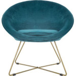 Paris Prix Fauteuil Design En Velours "Gold Evan" 76cm Bleu