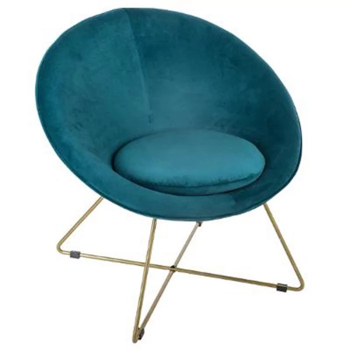 Paris Prix Fauteuil Design En Velours "Gold Evan" 76cm Bleu