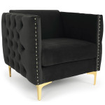 Paris Prix Fauteuil Design En Velours "Suez" 83cm Noir