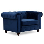 Paris Prix Fauteuil Design Velours "Chesterfield" 111cm Bleu