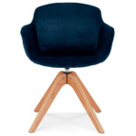 Paris Prix Fauteuil Design Velours "Laurie" 80cm Bleu & Naturel