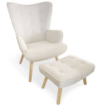 paris prix Fauteuil & Pouf Scandinave en Bouclette Lainée "Orle" 98cm Crème