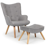 paris prix Fauteuil & Pouf Scandinave "Orle" 98cm Gris Clair