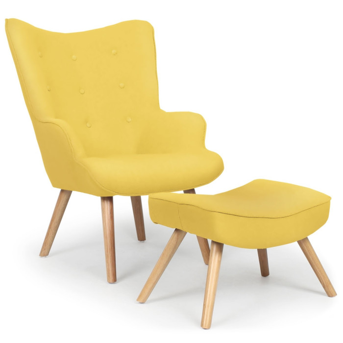 Paris Prix Fauteuil & Pouf Scandinave "Orle" 98cm Jaune