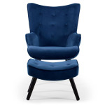 Paris Prix Fauteuil & Pouf Scandinave Velours "Nomi" 100cm Bleu