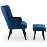 Paris Prix Fauteuil & Pouf Scandinave Velours "Nomi" 100cm Bleu
