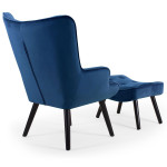 Paris Prix Fauteuil & Pouf Scandinave Velours "Nomi" 100cm Bleu