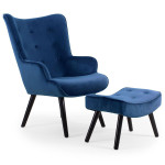 paris prix Fauteuil & Pouf Scandinave Velours "Nomi" 100cm Bleu