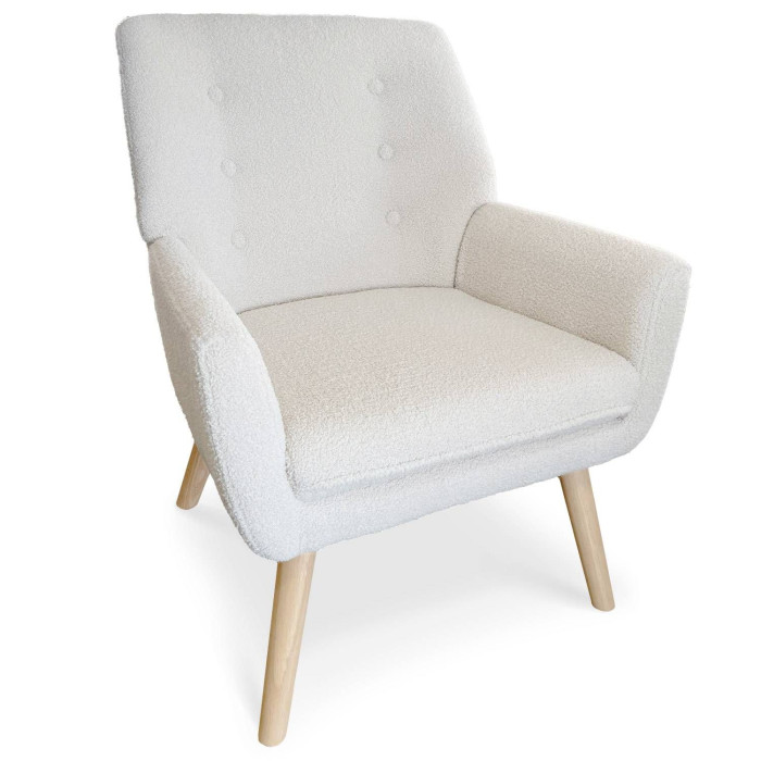 Paris Prix Fauteuil Scandinave En Bouclette Lainée "Tia" 85cm Crème