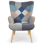 Paris Prix Fauteuil Scandinave En Velours "Patchwork" Gris & Bleu