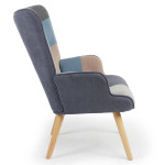 Paris Prix Fauteuil Scandinave En Velours "Patchwork" Gris & Bleu