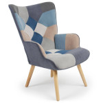 paris prix Fauteuil Scandinave en Velours "Patchwork" Gris & Bleu
