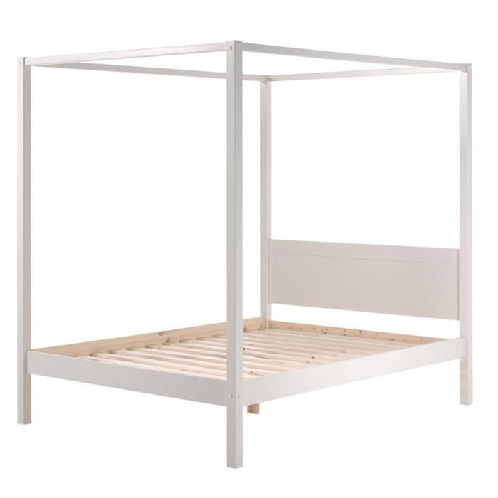 Paris Prix Lit à Baldaquin Bois Massif "Pino" 140x200cm Blanc