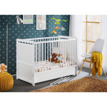 Paris Prix Lit Bébé Matelas & Tiroir De Lit "Tymek" 124cm Blanc