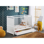 Paris Prix Lit Bébé Matelas & Tiroir De Lit "Tymek" 124cm Blanc